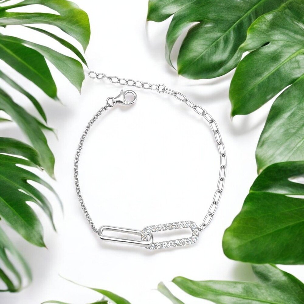 1.08 ctw Lab Grown Diamond Paperclip Link Bracelet in 925 Sterling Silver